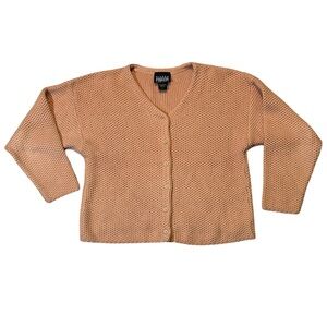 VINTAGE Eileen Fisher womens 1 orange chunky knit button up cotton cardigan